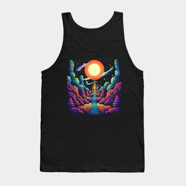 Stairway to Heaven - Psychedelic Castle Art Tank Top by Unelmoija